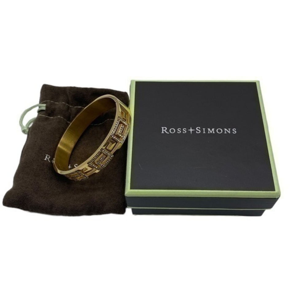 Ross+Simons Swarovski Greek Key Gold Stainless Steel Bangle NWB